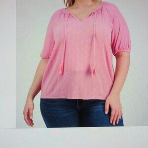 Style & Co Plus Size Pink Metallic-Striped Top